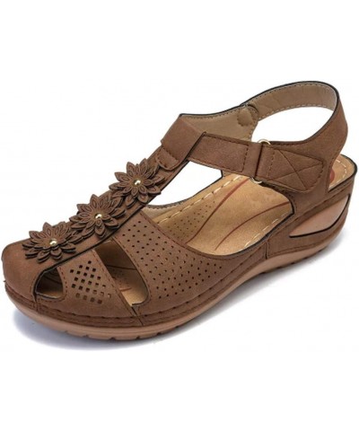 Walking Sandals Women, Sandals Women Dressy Summer Comfortable Close Toe Sandals Cutout Wedge Sandals Brown $13.16 Sandals