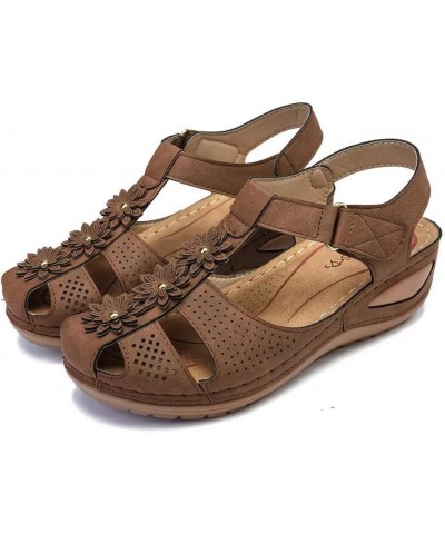 Walking Sandals Women, Sandals Women Dressy Summer Comfortable Close Toe Sandals Cutout Wedge Sandals Brown $13.16 Sandals