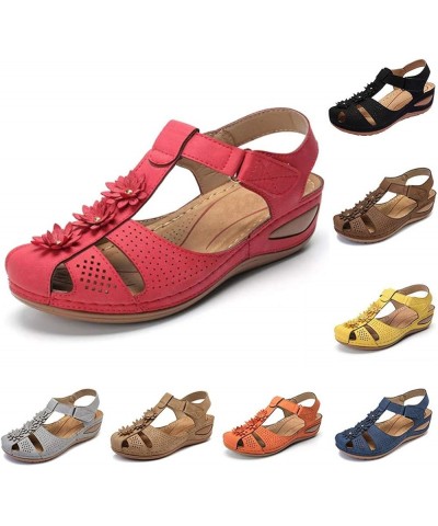 Walking Sandals Women, Sandals Women Dressy Summer Comfortable Close Toe Sandals Cutout Wedge Sandals Brown $13.16 Sandals