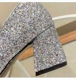 Heels Pointed Chunky Party Large Heel High Women's Shoes Crystal Toe Size Sequins Fashion Women's high Heels Burgundy High He...