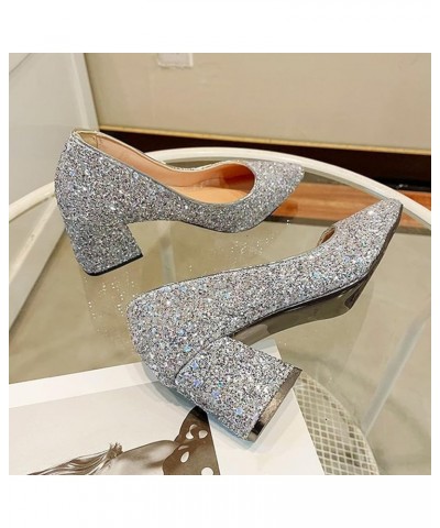 Heels Pointed Chunky Party Large Heel High Women's Shoes Crystal Toe Size Sequins Fashion Women's high Heels Burgundy High He...