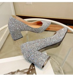 Heels Pointed Chunky Party Large Heel High Women's Shoes Crystal Toe Size Sequins Fashion Women's high Heels Burgundy High He...