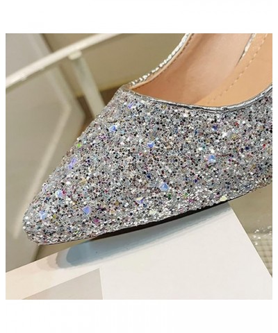 Heels Pointed Chunky Party Large Heel High Women's Shoes Crystal Toe Size Sequins Fashion Women's high Heels Burgundy High He...