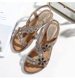 Womens Silver Dress Sandals 2 Inch Heel Crystal Shoes Beach Flat Summer Bling Bohemia Sandals Wedge Heels For Women Gold $14....