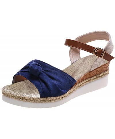 Orthopedic Wedge Sandals for Women Summer Dressy Wedge Platform Sandals Strappy Low Wedges Slip on Sandals Blue-orthopedic Sa...