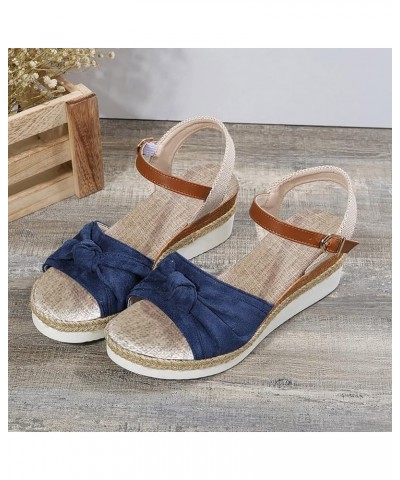 Orthopedic Wedge Sandals for Women Summer Dressy Wedge Platform Sandals Strappy Low Wedges Slip on Sandals Blue-orthopedic Sa...