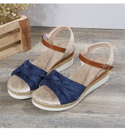 Orthopedic Wedge Sandals for Women Summer Dressy Wedge Platform Sandals Strappy Low Wedges Slip on Sandals Blue-orthopedic Sa...