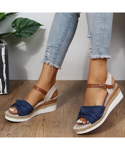 Orthopedic Wedge Sandals for Women Summer Dressy Wedge Platform Sandals Strappy Low Wedges Slip on Sandals Blue-orthopedic Sa...