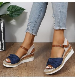 Orthopedic Wedge Sandals for Women Summer Dressy Wedge Platform Sandals Strappy Low Wedges Slip on Sandals Blue-orthopedic Sa...