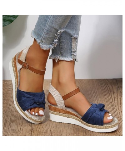 Orthopedic Wedge Sandals for Women Summer Dressy Wedge Platform Sandals Strappy Low Wedges Slip on Sandals Blue-orthopedic Sa...