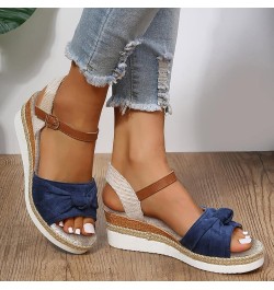 Orthopedic Wedge Sandals for Women Summer Dressy Wedge Platform Sandals Strappy Low Wedges Slip on Sandals Blue-orthopedic Sa...