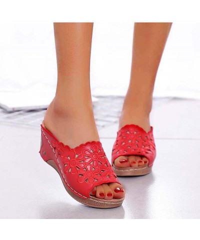 Women's Embroidered Open Toe Hollow Wedge Sandals Summer Platform Slip on Sandals Comfort Walking Slippers Casual Mule Clogs ...