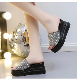 Sequin Pearl Platform Slippers Summer Women 2024 Fashion Outdoor Work Beach Sandals Cute Sandals Non-slip Soles Pink $13.60 S...