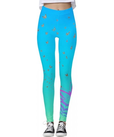 Womens Biker Shorts Butterfly Printed Tight Hip Lifting Fitness Yoga Legging Extra Long Briefs Pants - Light Blue $8.90 Boots