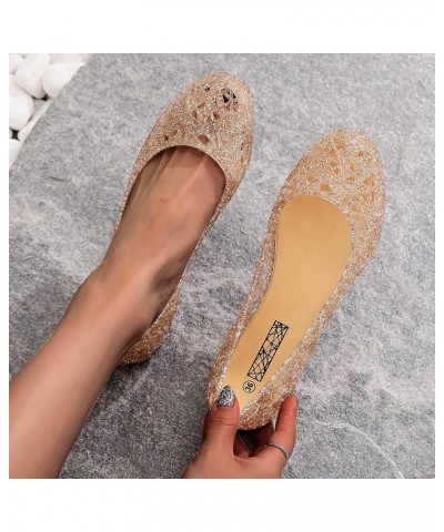 Women's Slide Sandal Hollowed Bird's Crystal Out Flat Women's Jelly Bottom Breathable Sandals Women's Sandals Gold 7.5 $13.91...