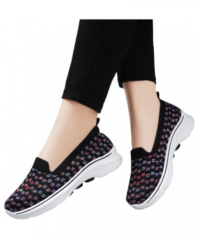 Women's Woven Breathable Soft Sneakers Go Walking Slip on Diabetic Foam Shoes Hands Free Slip in Shoe Arch Support 04_black $...