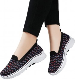 Women's Woven Breathable Soft Sneakers Go Walking Slip on Diabetic Foam Shoes Hands Free Slip in Shoe Arch Support 04_black $...