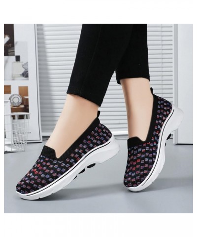 Women's Woven Breathable Soft Sneakers Go Walking Slip on Diabetic Foam Shoes Hands Free Slip in Shoe Arch Support 04_black $...