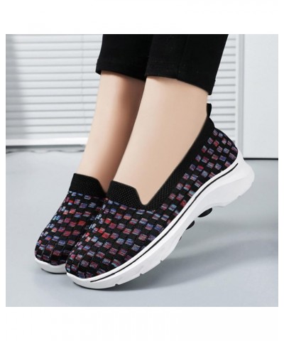 Women's Woven Breathable Soft Sneakers Go Walking Slip on Diabetic Foam Shoes Hands Free Slip in Shoe Arch Support 04_black $...