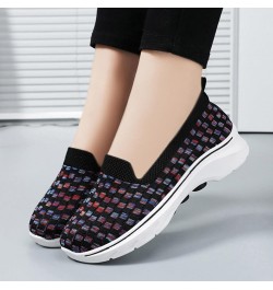 Women's Woven Breathable Soft Sneakers Go Walking Slip on Diabetic Foam Shoes Hands Free Slip in Shoe Arch Support 04_black $...