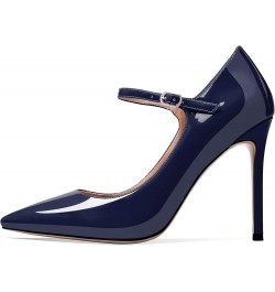 Women's Pointed Toe Mary Jane Pumps High Heel Shoe with Ankle Strap Dark Blue $34.03 Pumps