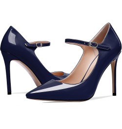 Women's Pointed Toe Mary Jane Pumps High Heel Shoe with Ankle Strap Dark Blue $34.03 Pumps