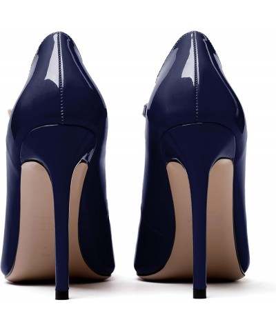 Women's Pointed Toe Mary Jane Pumps High Heel Shoe with Ankle Strap Dark Blue $34.03 Pumps