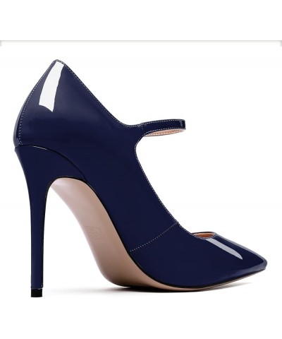 Women's Pointed Toe Mary Jane Pumps High Heel Shoe with Ankle Strap Dark Blue $34.03 Pumps