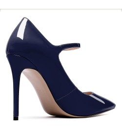 Women's Pointed Toe Mary Jane Pumps High Heel Shoe with Ankle Strap Dark Blue $34.03 Pumps