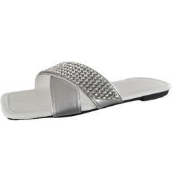 Sandals for Women Flat Wedge Ladies Casual Simple Shiny Rhinestone One Strap Beach Womens Arch Support Sandals Size 9 White $...