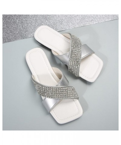 Sandals for Women Flat Wedge Ladies Casual Simple Shiny Rhinestone One Strap Beach Womens Arch Support Sandals Size 9 White $...