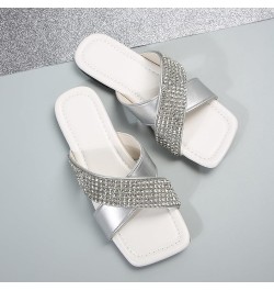 Sandals for Women Flat Wedge Ladies Casual Simple Shiny Rhinestone One Strap Beach Womens Arch Support Sandals Size 9 White $...