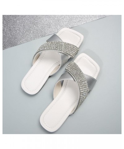 Sandals for Women Flat Wedge Ladies Casual Simple Shiny Rhinestone One Strap Beach Womens Arch Support Sandals Size 9 White $...