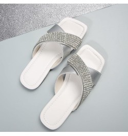 Sandals for Women Flat Wedge Ladies Casual Simple Shiny Rhinestone One Strap Beach Womens Arch Support Sandals Size 9 White $...