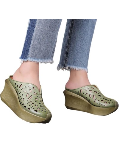 2023 Summer Thick Bottom Retro Sandals Original Handmade Hollow Carved Women's Shoes Jeweled Sandals for Women Green $54.84 S...