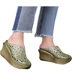 2023 Summer Thick Bottom Retro Sandals Original Handmade Hollow Carved Women's Shoes Jeweled Sandals for Women Green $54.84 S...