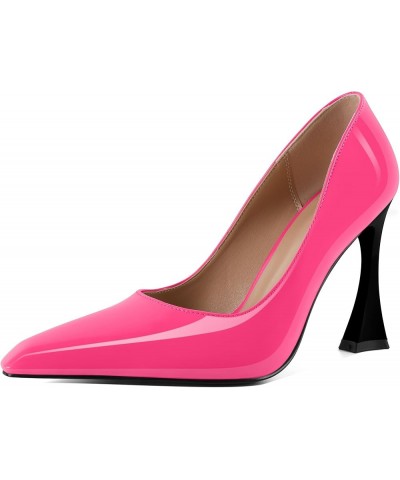 Womens High Heels Pointed Toe Pumps Slip-on 4 Inch Sky High Heel Dress Shoes Hot Pink $32.54 Pumps