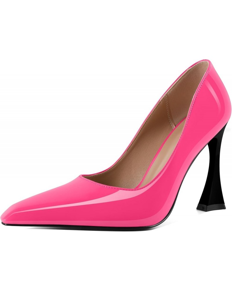 Womens High Heels Pointed Toe Pumps Slip-on 4 Inch Sky High Heel Dress Shoes Hot Pink $32.54 Pumps