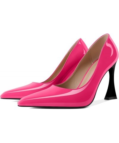 Womens High Heels Pointed Toe Pumps Slip-on 4 Inch Sky High Heel Dress Shoes Hot Pink $32.54 Pumps