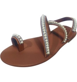 Light Toe Comfortable Beaded Flat Breathable Shoe Roman Women Beach Open Sandals Women's for Women Sandals 81/2 Wide White $1...