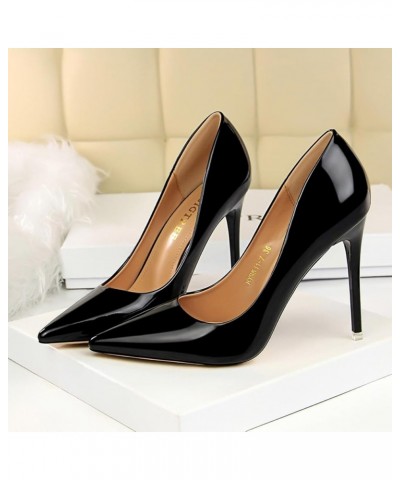 Womens Patent Leather High Heels, Pointed Toe Slip on Stilettos Party Wedding Pumps Basic Shoes, 4inch Heeled Sandals Black $...