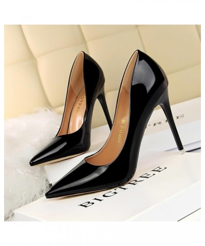 Womens Patent Leather High Heels, Pointed Toe Slip on Stilettos Party Wedding Pumps Basic Shoes, 4inch Heeled Sandals Black $...