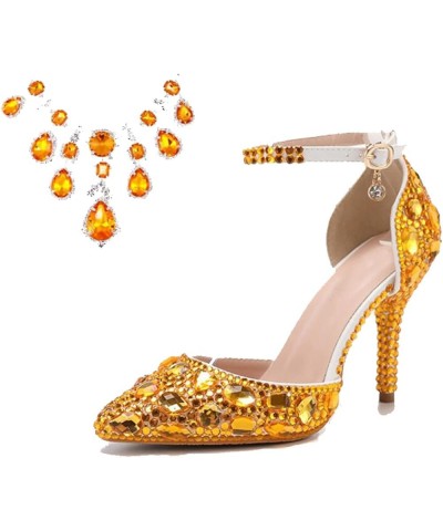 Womens Rhinestone Wedding Shoes Party Pumps with Ankle Chains Mz8114 Gold 9cm Heel $32.93 Pumps