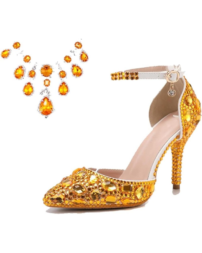 Womens Rhinestone Wedding Shoes Party Pumps with Ankle Chains Mz8114 Gold 9cm Heel $32.93 Pumps