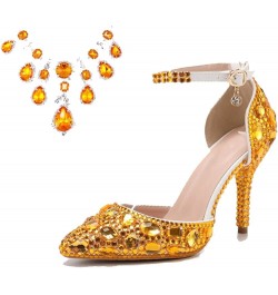 Womens Rhinestone Wedding Shoes Party Pumps with Ankle Chains Mz8114 Gold 9cm Heel $32.93 Pumps