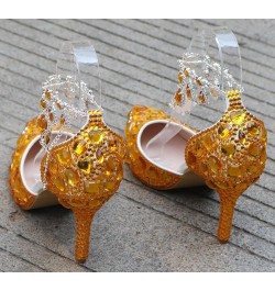 Womens Rhinestone Wedding Shoes Party Pumps with Ankle Chains Mz8114 Gold 9cm Heel $32.93 Pumps