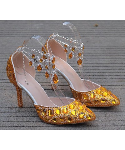 Womens Rhinestone Wedding Shoes Party Pumps with Ankle Chains Mz8114 Gold 9cm Heel $32.93 Pumps