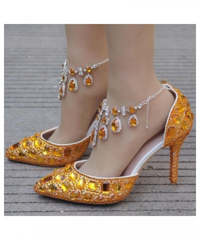 Womens Rhinestone Wedding Shoes Party Pumps with Ankle Chains Mz8114 Gold 9cm Heel $32.93 Pumps