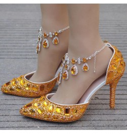 Womens Rhinestone Wedding Shoes Party Pumps with Ankle Chains Mz8114 Gold 9cm Heel $32.93 Pumps