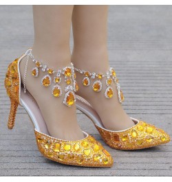 Womens Rhinestone Wedding Shoes Party Pumps with Ankle Chains Mz8114 Gold 9cm Heel $32.93 Pumps